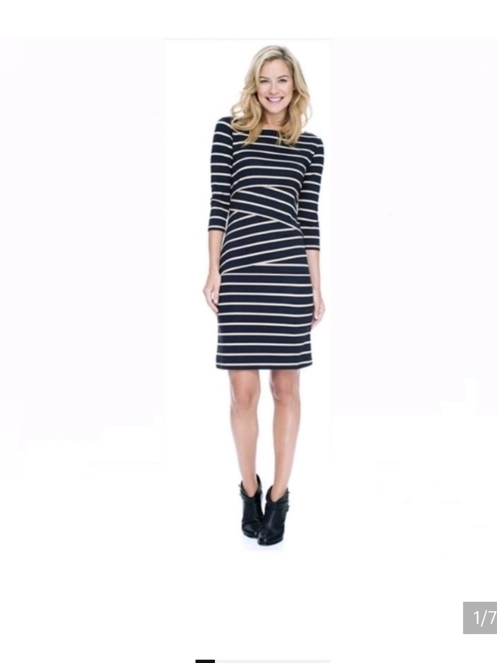 J.McLaughlin Nicola sheath dress Navy and White Catalina cloth